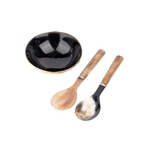 Cuenco de servicio a cuadros de cuerno de búfalo natural con juego de cuchara y tenedor 1 cuenco decorativo de búfalo de Venta caliente de lujo para afeitar - Product Image 3