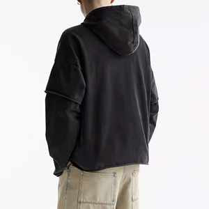 Sudadera con capucha de lavado ácido de algodón 100% para hombre, Jersey de manga doble de alta calidad, estilo Vintage lavado con piedra desteñida para invierno - Product Image 3