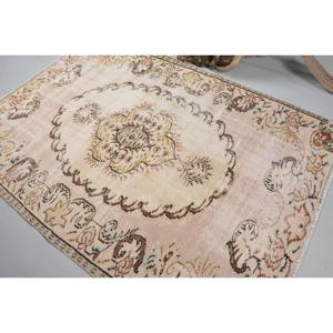 Alfombra turca Vintage de 5,2x7,5 pies, lana beige hecha a mano con diseño de retazos, sala de estar forma rectangular para, estilo Tabriz - Product Image 4