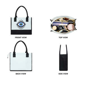 Portable Anti-Theft Evil Eye Tote <b>Bag</b> Embroidery Logo <b>Work</b> Zipper Closure Cotton Canvas Material Tote <b>Bag</b> For Everyday Use - Product Image 4