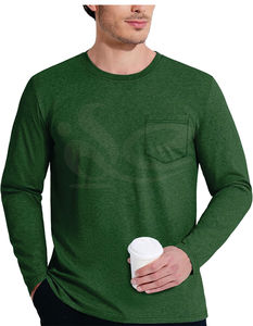 T-shirt à col rond anti-rides pour homme Streetwear manches longues respirant 200g 100% coton fabriqué sur mesure au Pakistan - Product Image 1