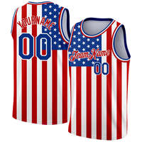 Otantik basketbol forması özel 3D kartal amerikan bayrağı tasarım siyah kraliyet kırmızı renkler 100% nefes Polyester özelleştirilebilir