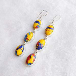 Mosaïque Ballon Jaspe Multi Pierre Boucles D'oreilles 925 Argent Plaqué Dangle Boucles D'oreilles À La Main Boho Gemstone Bijoux Cadeau pour Elle - Product Image 1