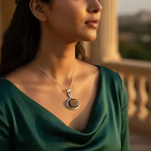 Pendentif en argent 925 avec œil de tigre et plaqué or, bijoux en pierres précieuses pour femmes, breloques en acier inoxydable - Product Image 1