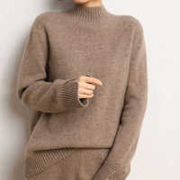 100% Kaschmir-Merino-Wolle-Pullover, Gestrickt, Maßgefertigt, Atmungsaktiver Damen-Pullover, Grau, Rollkragen-Damenpullover