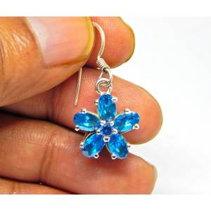 Boucles d'oreilles en topaze bleue de Londres faites à la main avec diamant et zircon en argent sterling 925, cadeau de style tendance pour sa E0200-GS - Product Image 6