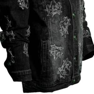 <b>Mens</b> <b>Black</b> <b>Denim</b> <b>Jacket</b> Distressed Design Button Closure Long Sleeve Casual Urban Style Jean Outerwear - Product Image 6