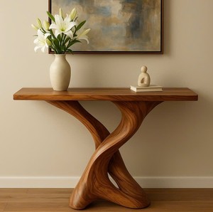 Table console en bois naturel inspiré du design fait à la main Unique décor d'entrée sur mesure meubles en bois massif cadeau fabriqué au Viet Nam - Product Image 4