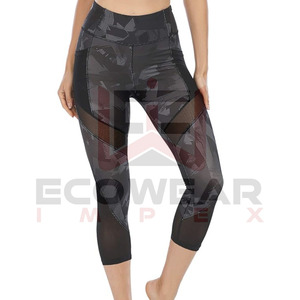 Pantalones de Yoga de cintura alta para mujer al por mayor con bolsillos laterales, mallas de entrenamiento con inserción de malla elástica, medias de yoga con control de barriga - Product Image 1