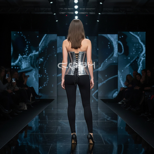 Custom Shiny Metallic PVC Overbust <b>Corset</b> with Spiked Halter Strap | High Compression Steel Boned <b>Body</b> <b>Shaper</b> <b>Corsets</b> - Product Image 6