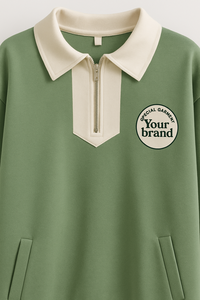 Biểu tượng tùy chỉnh một nửa Zip Crop Top Áo sơ mi-UNISEX thể thao phù hợp với cảm ứng mềm mại & chống nhăn vải trong màu xanh hoặc màu xanh lá cây - Product Image 6