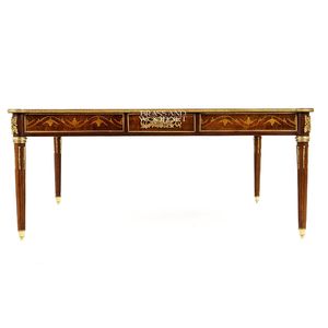 Mesa de Centro Cuadrada Grande de Madera de Lujo con Elegante Borde Incrustado y Detalles Ornamentales de Latón Dorado para Salas de Estar Clásicas - Product Image 1