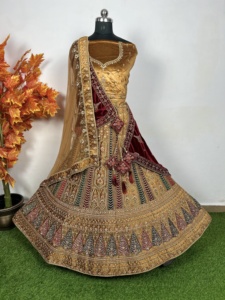 Fabriqué à la main mariée Lehenga multicolore 12 Kali lourd Jarkan travail avec Double Dupatta Flair 6M tenue traditionnelle indienne - Product Image 5