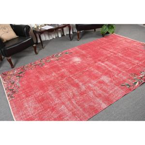 Turkish Vintage Rug, 6.2x10 ft Rug, <b>Red</b> Polka dot <b>Wool</b> Rug - Product Image 5