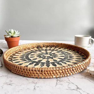 Bandeja de Almacenamiento Multiusos Móvil de Ratán Tejido Premium, Estilo Rústico Moderno para el Hogar y la Comedor, Tradebyd - Product Image 6