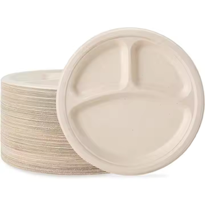 Placa redonda sostenible de 9 pulgadas y 3 compartimentos, respetuosa con el medio ambiente, 100% fibras biodegradables a base de plantas hechas de Vietnam - Product Image 5