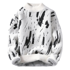 Vente en gros de pulls à col roulé en laine vintage surdimensionnés pour hommes 2024 pulls en coton chaud d'hiver respirant décontracté tricoté Design - Product Image 1
