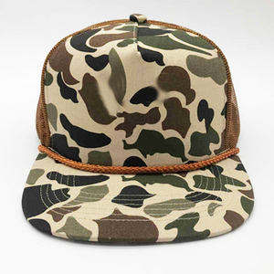 Gorra de béisbol de malla de 5 paneles con visera semicurva y camuflaje, con cuerda, al por mayor, protección solar, ajustable, estilo camionero, rendimiento y moda - Product Image 1