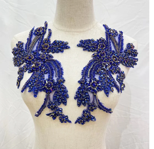 Accessoires de couture pour vêtements féminins personnalisés, à coudre, broderie en forme de fleur, strass, perles, patch en feutre fait main - Product Image 4