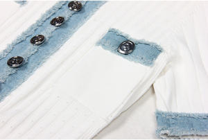 Robe maxi en laine pour femmes, col rond, manches courtes, simple boutonnage, tricotée, coupe évasée, design patchwork, vêtements d'été pour femmes, bouton - Product Image 6