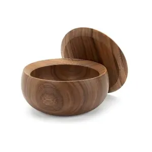 手工制作的实木圆形多功能食用碗早餐小吃汤食用器皿沙拉碗