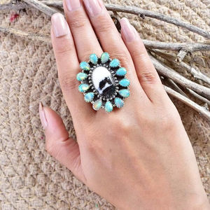 Handmade Zebra Jasper and Aurora Opal Bezel Setting 925 Sterling Silver Adjustable <b>Ring</b>-Wedding & Party <b>Statement</b> <b>Ring</b> for Women - Product Image 1