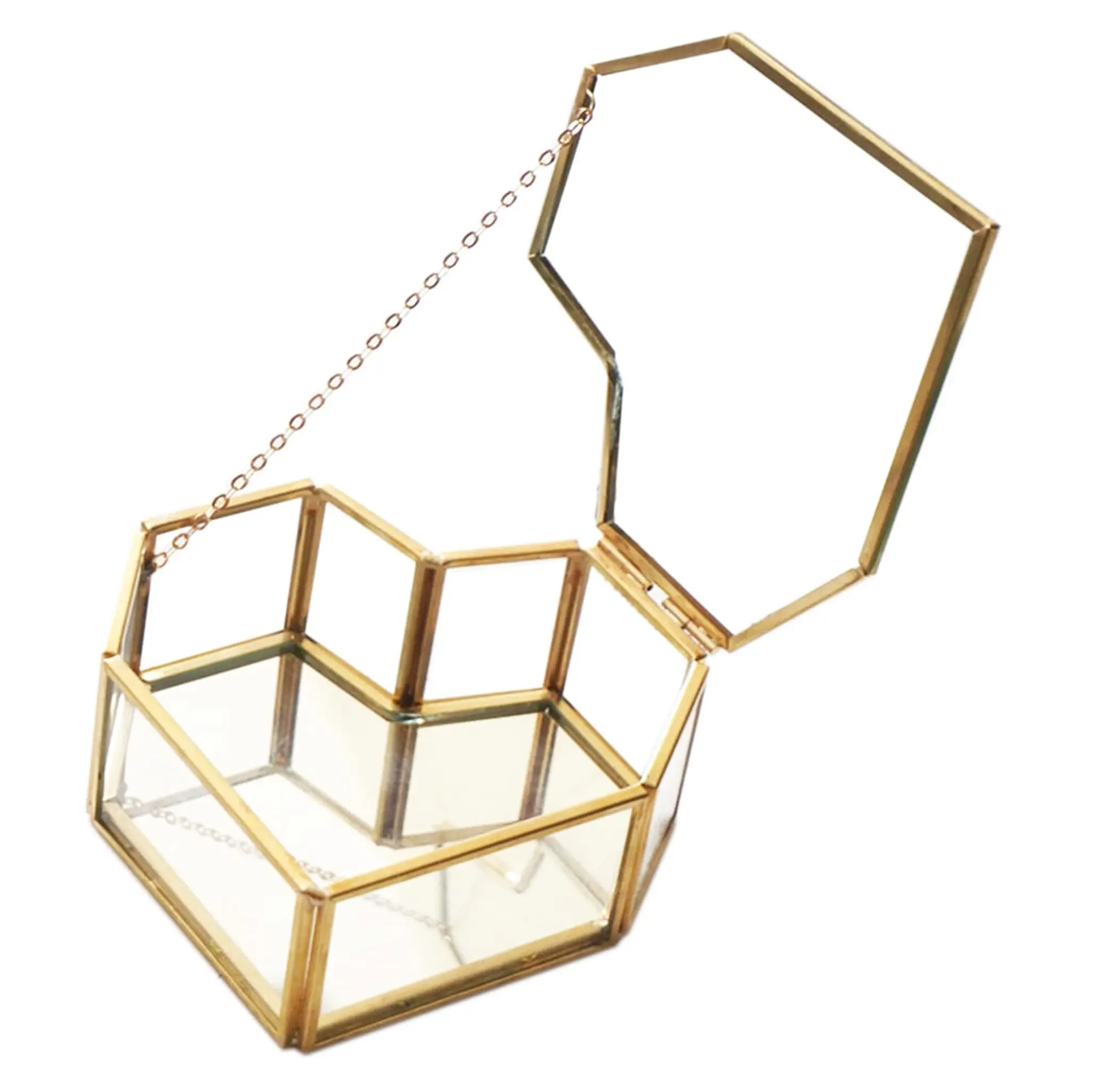 Caja de almacenamiento con forma de corazón dorado, caja de cristal para joyería, espejo, bandeja de cristal, decoración