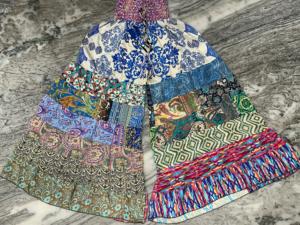 กางเกงขาบานผ้าไหมส่าหรีรีไซเคิลกางเกงขากว้างแนวโบฮีเมียนฮิปปี้ - Product Image 3