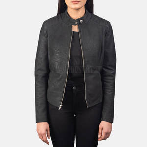 Veste en cuir pour femme grande taille, hiver, col montant, design et logo personnalisés, tissu tricoté, vente en gros - Product Image 1