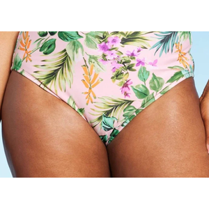 Costume da bagno due pezzi Kona Sol da donna, slip bikini floreale rosa chiaro taglia L, fatto a mano, con copricostume e logo personalizzato, traspirante, fantasia a righe - Product Image 3