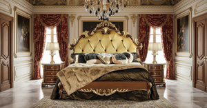 Cama King Size de Lujo Estilo Barroco <span class=keywords><strong>ONLYONE</strong></span>, Tapicería Gris con Mechones, Tallado Dorado, Muebles de Dormitorio Modernos y Clásicos para Casa y Hotel - Product Image 5
