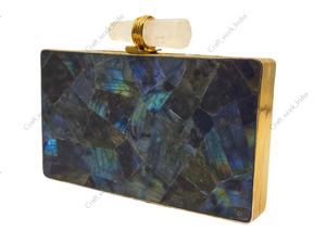 Sac à main en pierre de labradorite naturelle avec cadre doré, sac à main de soirée de luxe fait à la main pour femmes, boîte à pierres pour mariage - Product Image 2