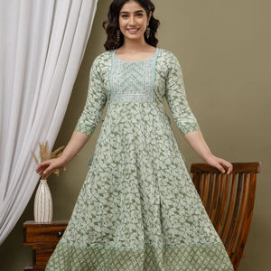 Ensemble Kurti long de qualité supérieure, broderie de sequins, travail de dori latéral, tissage à la main, fabricant indien - Product Image 1