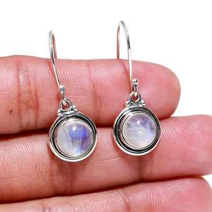 Pendientes Colgantes de Plata de Ley 925 con Piedras Preciosas para Mujer, Estilo Bohemio, con Piedra Lunar Arcoíris Redonda, Regalo Perfecto para Enamorados - Product Image 3