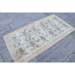 3.2x6.2 ft Accent Vintage Rug, Turkish Rug, <b>Brown</b> White Moroccan <b>Wool</b> Rug - Product Image 3