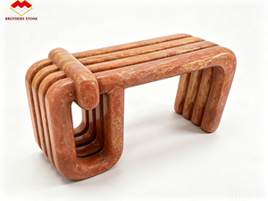 Banc et <span class=keywords><strong>tabouret</strong></span> modernes en travertin rouge de forme personnalisée, table d'appoint cannelée en travertin rouge, ensemble table basse pour hall d'entrée et salon - Product Image 1