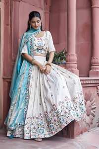 Unity Luxury Women's Wedding off <b>White</b> Silk Blend Lehenga Choli with Pastel Pink <b>Chiffon</b> Dupatta - Product Image 4