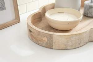 Plateau décoratif ovale arrondi en bois de qualité supérieure 20x14x3 cm, bois naturel clair, plateau de service festonné avec poignées, idéal pour servir des aliments - Product Image 5