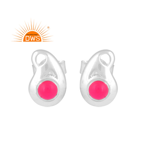 Nouvel arrivage de boucles d'oreilles en argent sterling fin avec calcédoine rose naturelle pierres précieuses conception antique lunette réglage bijoux personnalisés - Product Image 2