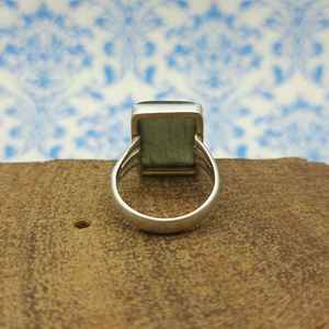 Bague personnalisée en argent sterling 925 faite à la main en forme de rectangle de Labradorite pierre précieuse diamant fin mariages Labastone rectangulaire - Product Image 4