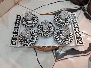 Juego de Bandejas de Servir Cuadradas de Nácar Hechas a Mano, Color Personalizado, con Posavasos, Platos, Regalo Premium para Eid y Ramadán - Product Image 3
