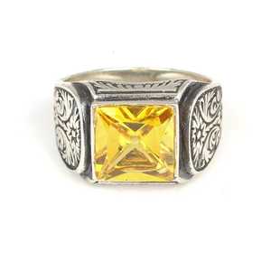 <b>925</b> Sterling <b>Silver</b> Men's <b>Ring</b> <b>with</b> Square Citrine Stone Handmade Rhodium Plated Jewelry for Everyday Wear Oval Cut Princess Cut - Product Image 5
