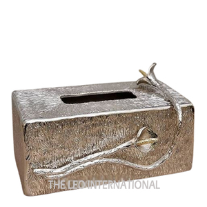 Caja de pañuelos de diseño de forma Rectangular chapada en plata con forma de hoja, caja de pañuelos de tocador de baño de alta calidad de Metal de aluminio - Product Image 1