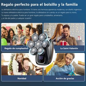 Afeitadora Eléctrica Recargable USB 5 en 1 para Hombre, Máquina de Afeitar Impermeable IPX7 con 8 Cabezales Giratorios y Pantalla LED para Uso Corporal - Product Image 1