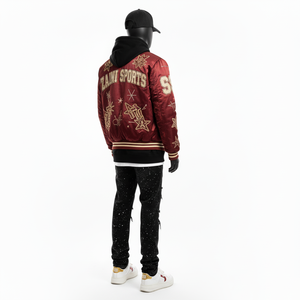 Chaqueta Universitaria de Satén de Alta Calidad de 320 g/m², Color Granate Dorado, con Logotipo Personalizado Bordado, Chaqueta de Satén Elegante y Urbana Unisex para Hombre - Product Image 4