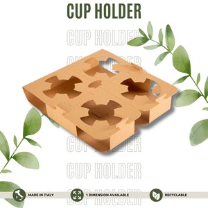 Made Italy Luxury Disposable Square Kraft Paper Cup Holder Molded Pulp Component Biodegradable Recyclable Food Grade Die <b>Cut</b> - Product Image 3