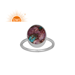 Bague en argent sterling Mojave avec design fait main, bague empilable en cuivre, huître violette, turquoise et pierres précieuses, fabricant de bijoux - Product Image 1