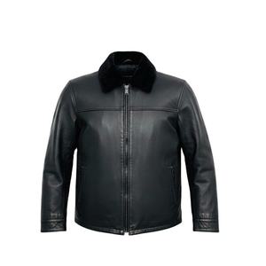 Factory Price Shearing Shearling Fur <b>Men</b> Winter Thick Waterproof Genuine <b>Leather</b> Hooded <b>Jacket</b> Crew Neck Black Motorcycle <b>Jacket</b> - Product Image 1