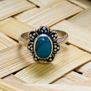 Fashionable Turquoise <b>Ring</b> (2.9 Grams) Princess Cut Diamond Gold & Rose Gold Bezel Setting Stylish Gift Trendy Rhodium <b>Plate</b> - Product Image 1