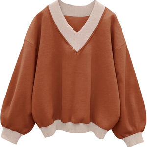 Women <b>Winter</b> Autumn Customizable Drop Shoulder V Neck Sweatshirt Loose Fit Casual Pullover Long Sleeve Cotton Fleece <b>Top</b> for - Product Image 1